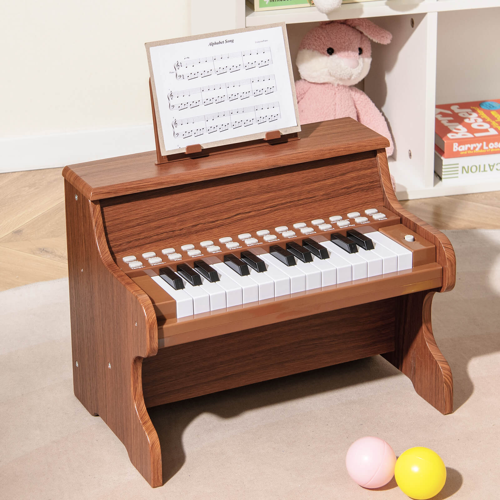 25 Keys Kids Piano Keyboard Mini Digital Piano with Teaching Mode-Brown