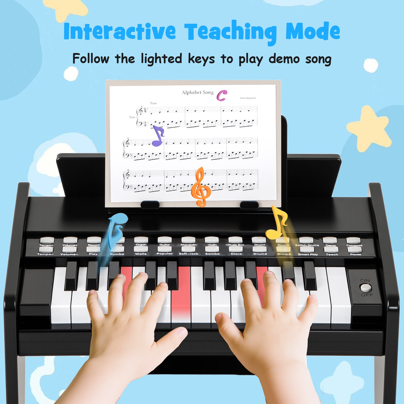 25 Keys Kids Piano Keyboard Mini Digital Piano Toy-Black