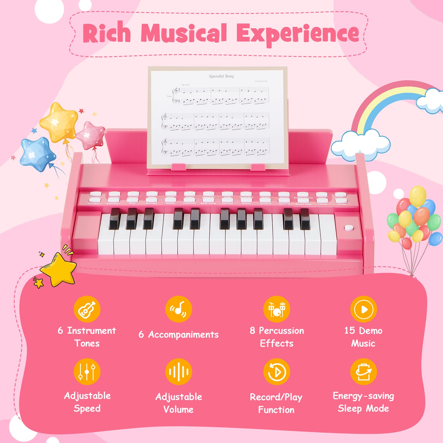 25 Keys Kids Piano Keyboard Mini Digital Piano Toy-Pink
