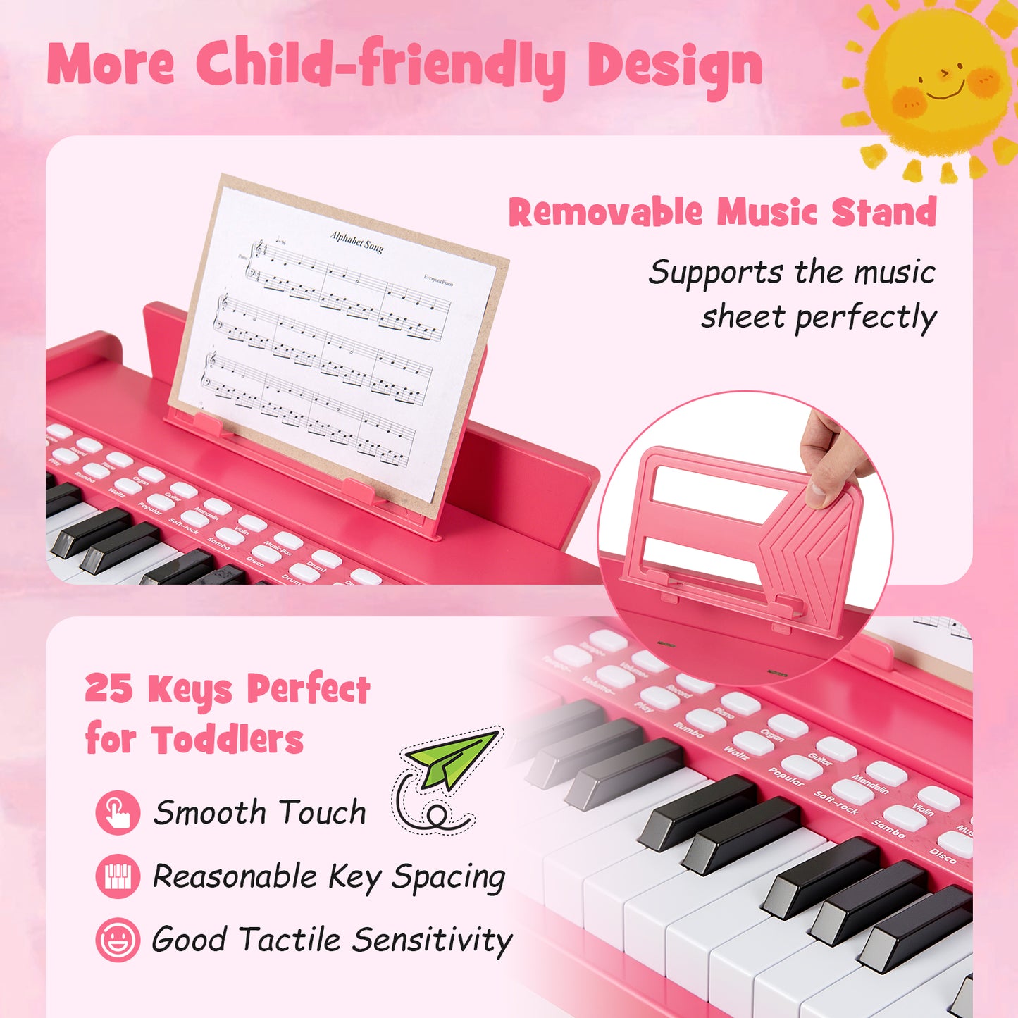 25 Keys Kids Piano Keyboard Mini Digital Piano Toy-Pink