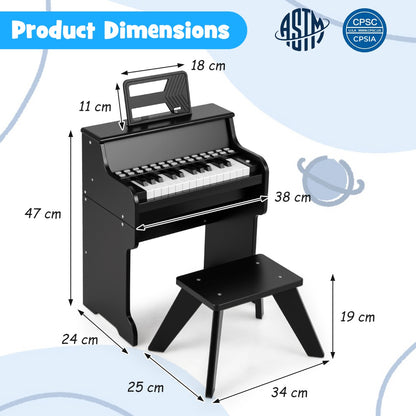 25 Keys Kids Piano Keyboard with Stool-Black