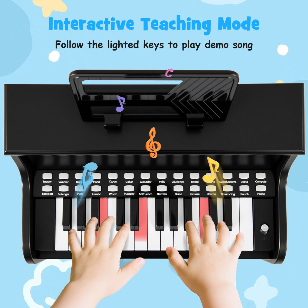 25 Keys Kids Piano Keyboard with Stool-Black