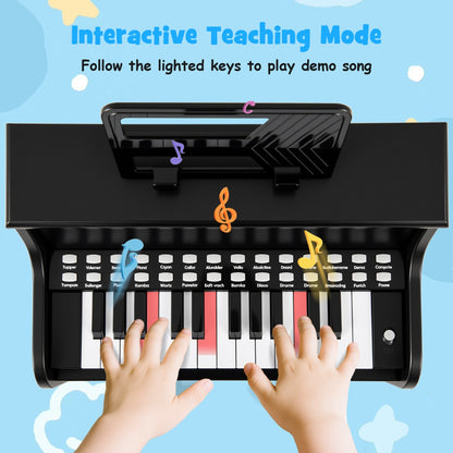 25 Keys Kids Piano Keyboard with Stool-Black