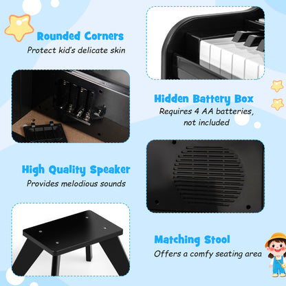 25 Keys Kids Piano Keyboard with Stool-Black