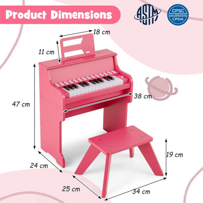 25 Keys Kids Piano Keyboard with Stool-Pink