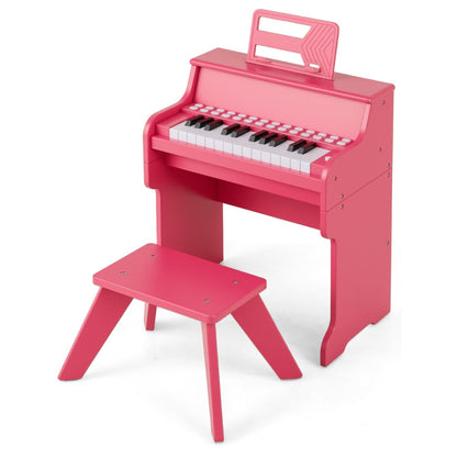 25 Keys Kids Piano Keyboard with Stool-Pink