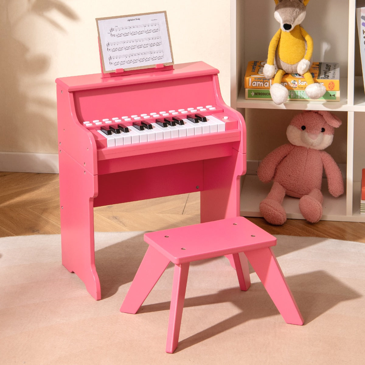 25 Keys Kids Piano Keyboard with Stool-Pink