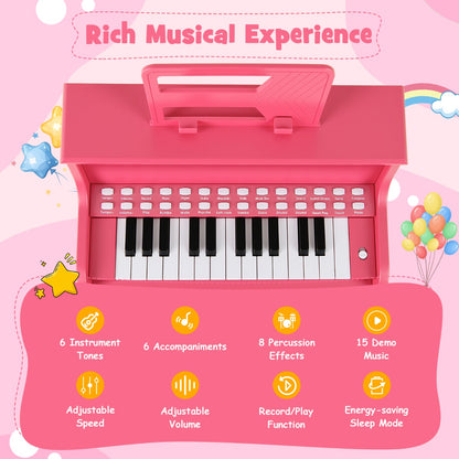 25 Keys Kids Piano Keyboard with Stool-Pink