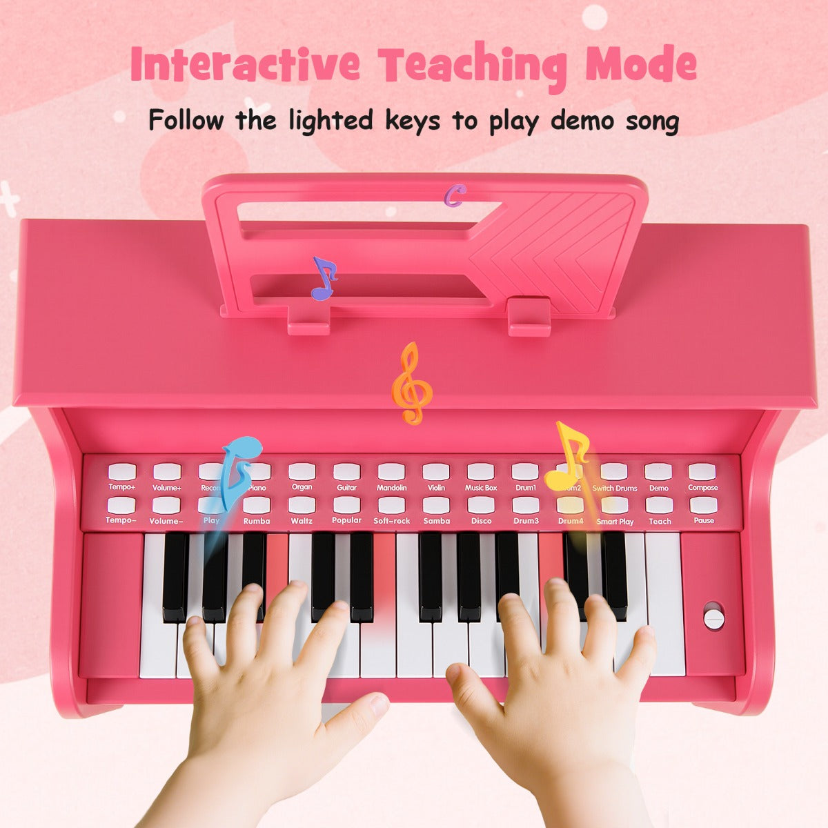 25 Keys Kids Piano Keyboard with Stool-Pink