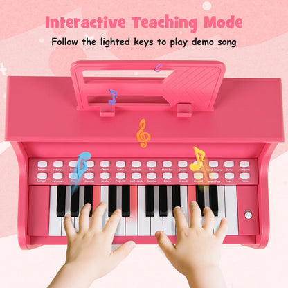 25 Keys Kids Piano Keyboard with Stool-Pink