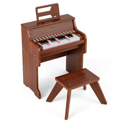 25 Keys Kids Piano Keyboard with Stool-Brown