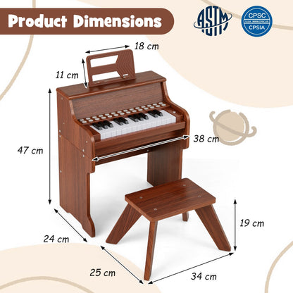 25 Keys Kids Piano Keyboard with Stool-Brown