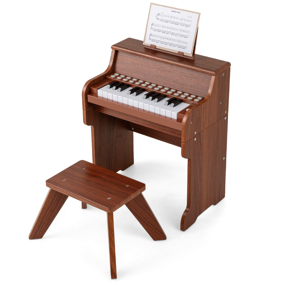 25 Keys Kids Piano Keyboard with Stool-Brown