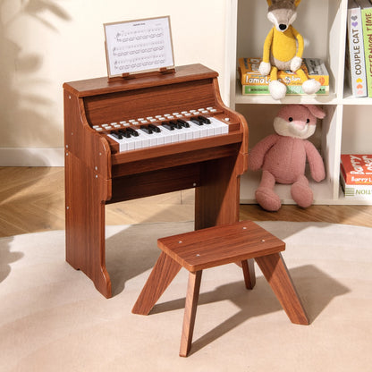 25 Keys Kids Piano Keyboard with Stool-Brown