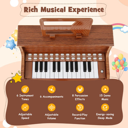 25 Keys Kids Piano Keyboard with Stool-Brown