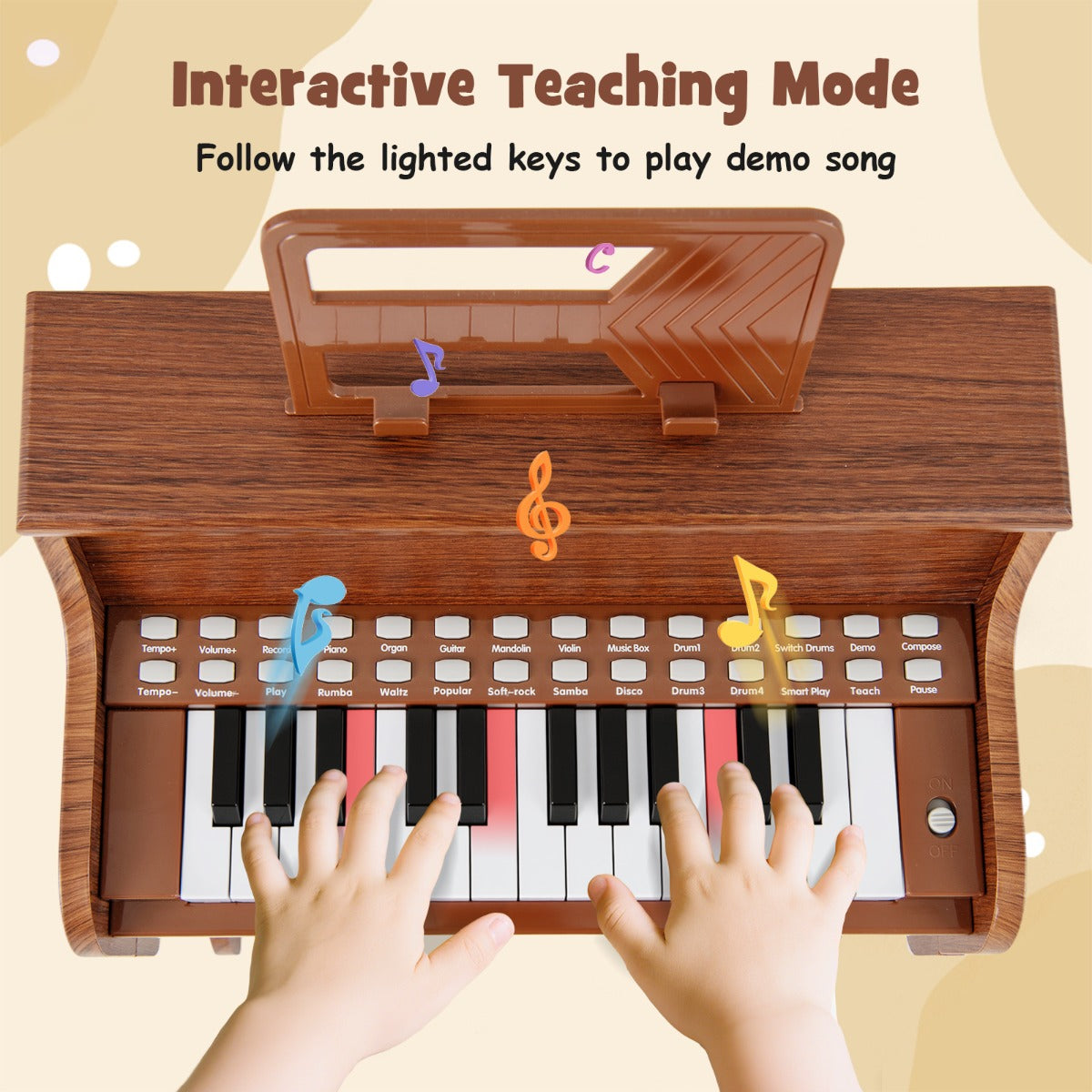 25 Keys Kids Piano Keyboard with Stool-Brown