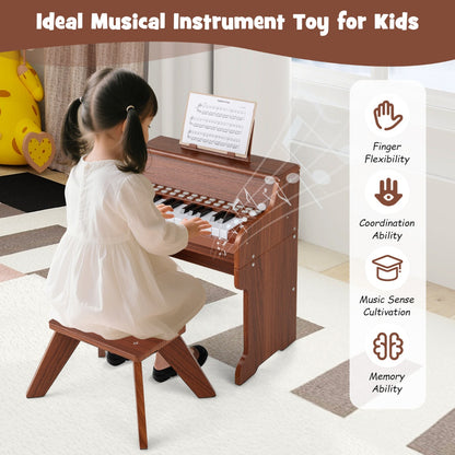 25 Keys Kids Piano Keyboard with Stool-Brown