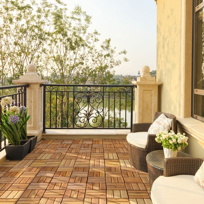 27 Pieces Acacia Wood Interlocking Patio Deck Tile Indoor Outdoor-Type A