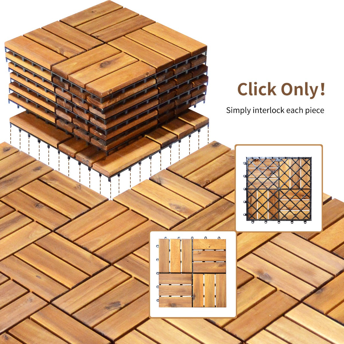 27 Pieces Acacia Wood Interlocking Patio Deck Tile Indoor Outdoor-Type A