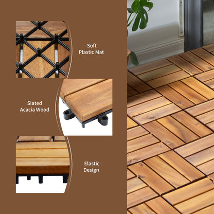 27 Pieces Acacia Wood Interlocking Patio Deck Tile Indoor Outdoor-Type A