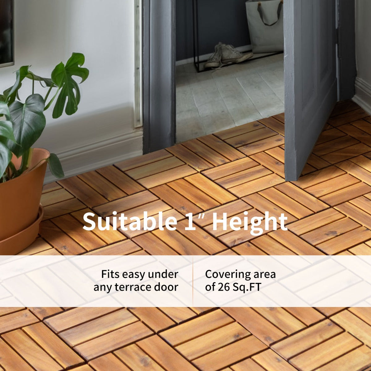 27 Pieces Acacia Wood Interlocking Patio Deck Tile Indoor Outdoor-Type A