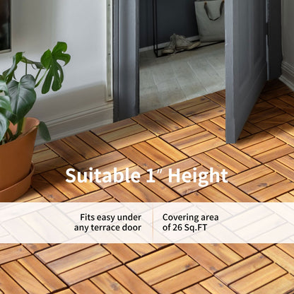 27 Pieces Acacia Wood Interlocking Patio Deck Tile Indoor Outdoor-Type A