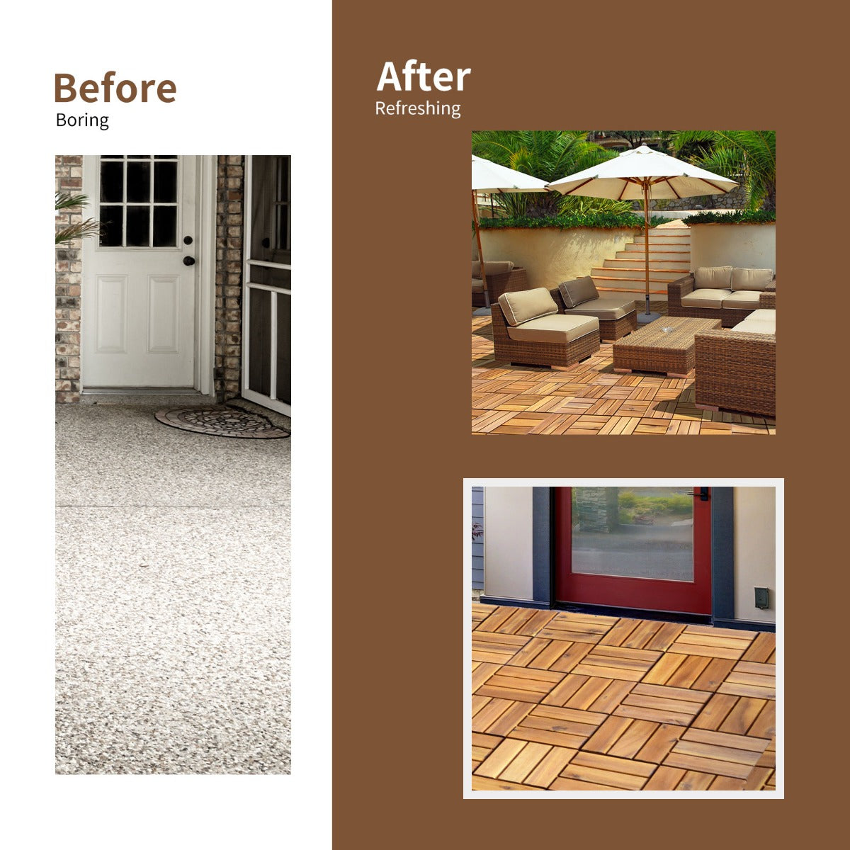 27 Pieces Acacia Wood Interlocking Patio Deck Tile Indoor Outdoor-Type A