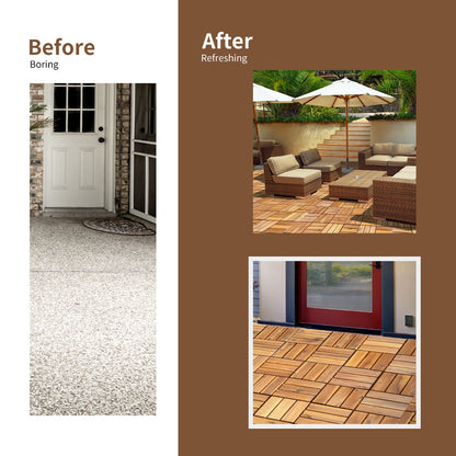 27 Pieces Acacia Wood Interlocking Patio Deck Tile Indoor Outdoor-Type A