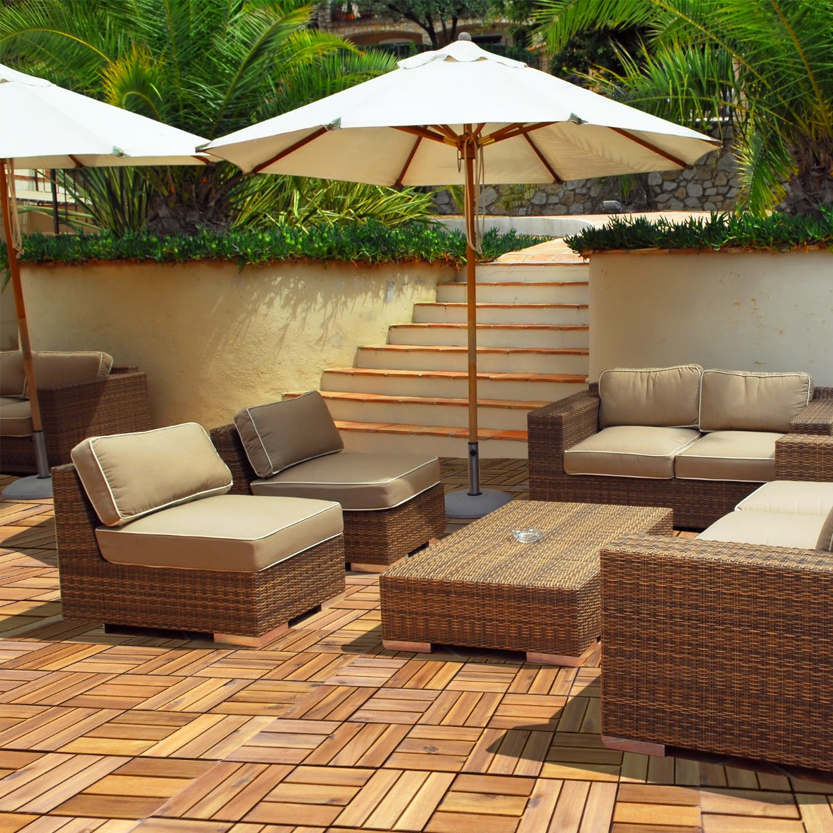 27 Pieces Acacia Wood Interlocking Patio Deck Tile Indoor Outdoor-Type A