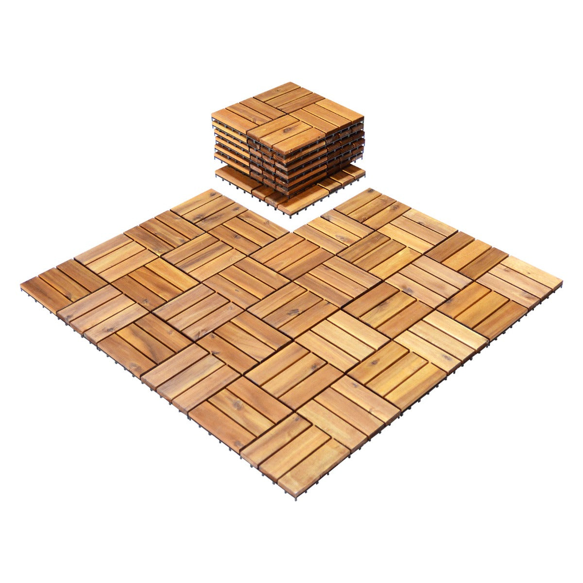 27 Pieces Acacia Wood Interlocking Patio Deck Tile Indoor Outdoor-Type A