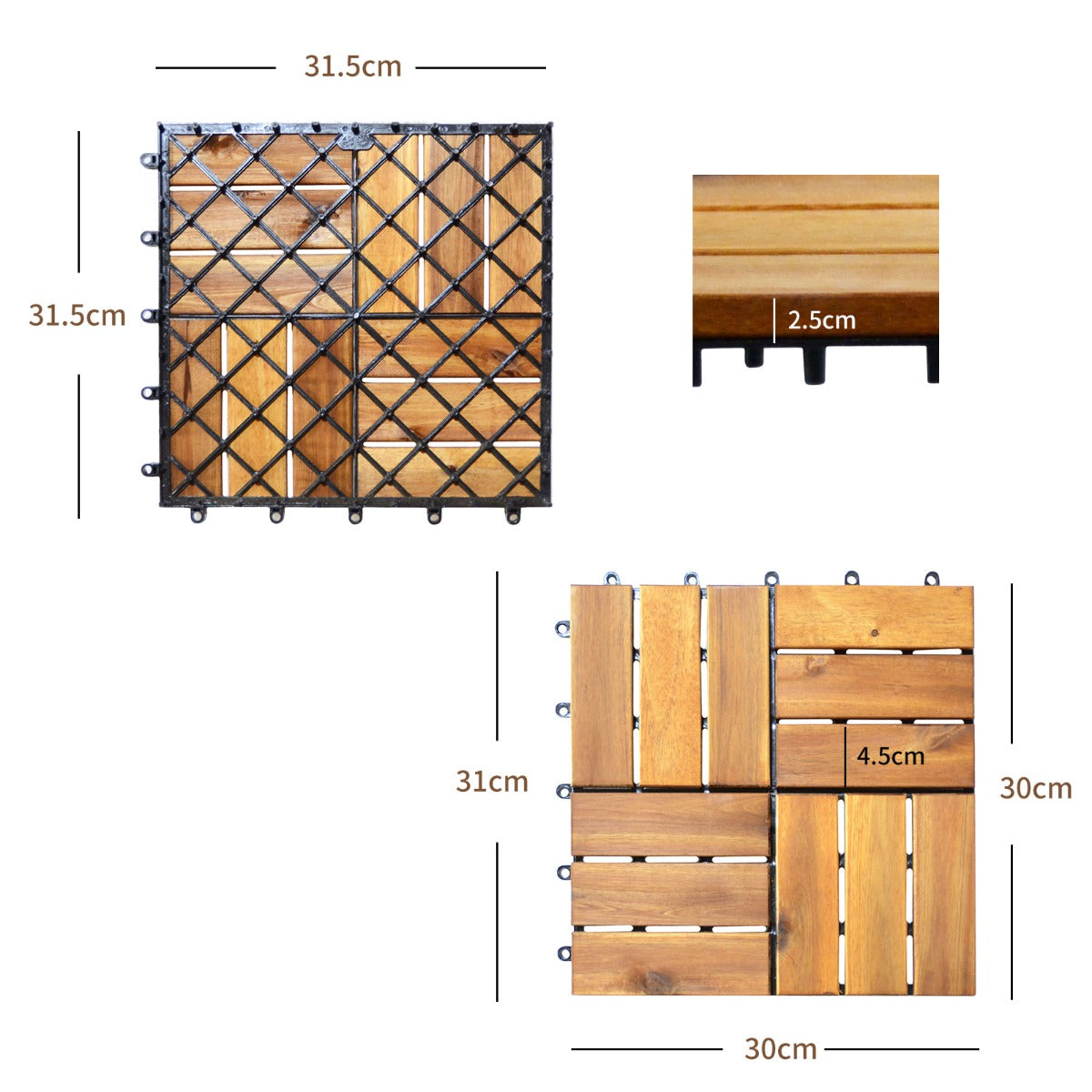 27 Pieces Acacia Wood Interlocking Patio Deck Tile Indoor Outdoor-Type A