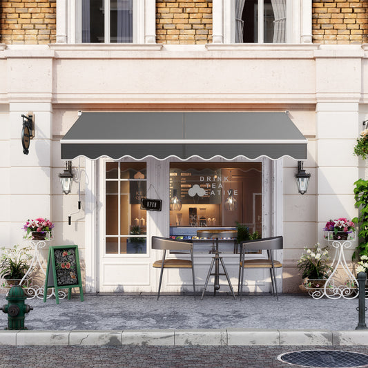 295x250cm Retractable Patio Awning with Crank Handle-Grey