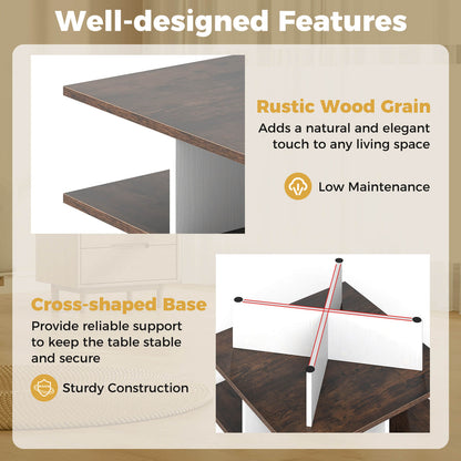 2-Tier Square Coffee Table with 4 Storage Compartments-Rustic Brown