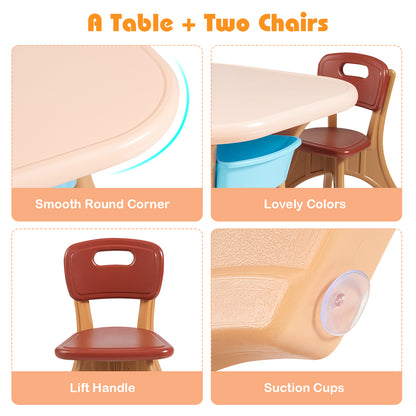 Costway 3 Sets of Table and Chairs 4 with Detachable Storage Boxes Design for Kids Coffee