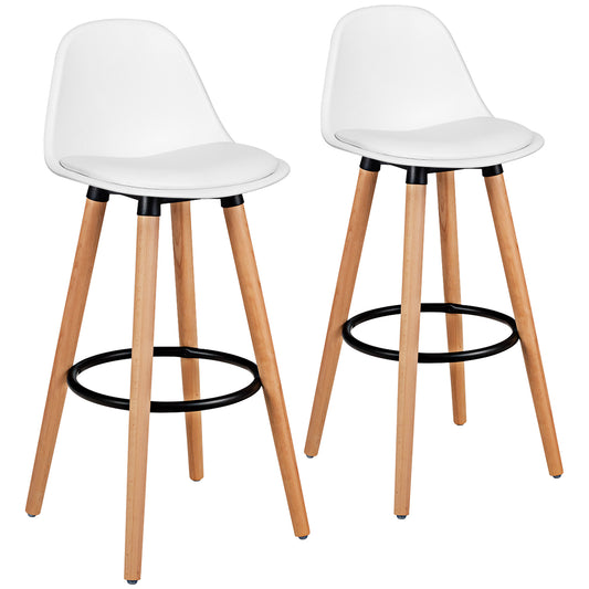 Costway 2Pcs PU Leather Bar Stools with Round Metal Footrest-White