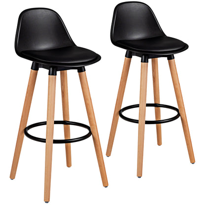 2Pcs PU Leather Bar Stools with Round Metal Footrest-Black
