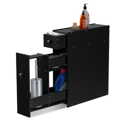 Freestanding  Slim Bathroom Storage Cabinet with Slide-out Drawers for Small/ Narrow Bathroom-Black