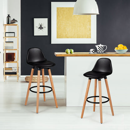 2Pcs PU Leather Bar Stools with Round Metal Footrest-Black