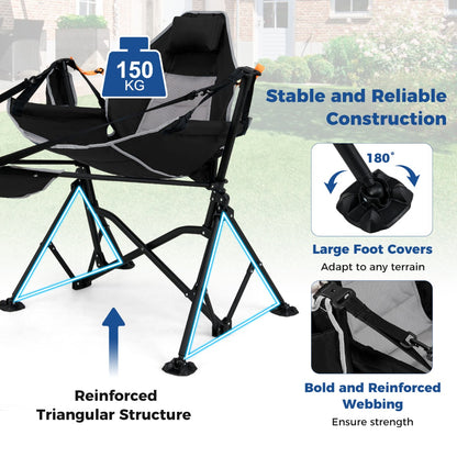 Oversized Hammock Camping Chair with Footrest and Cup Holder-Black
