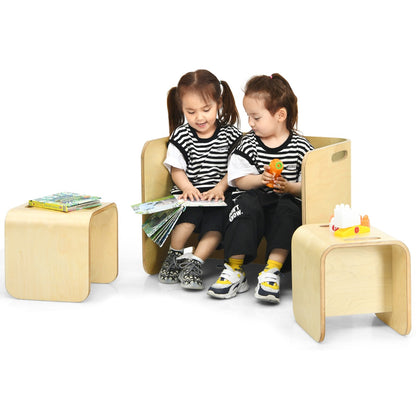 Kids Table and Chair Set with Storage Shelves-Natural