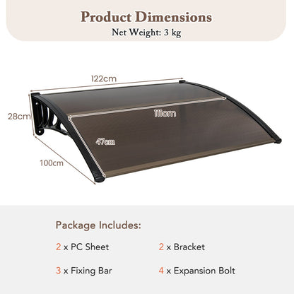 122 x 99 cm Window Door Awning Canopy with Sun Rain Snow Protection-Coffee