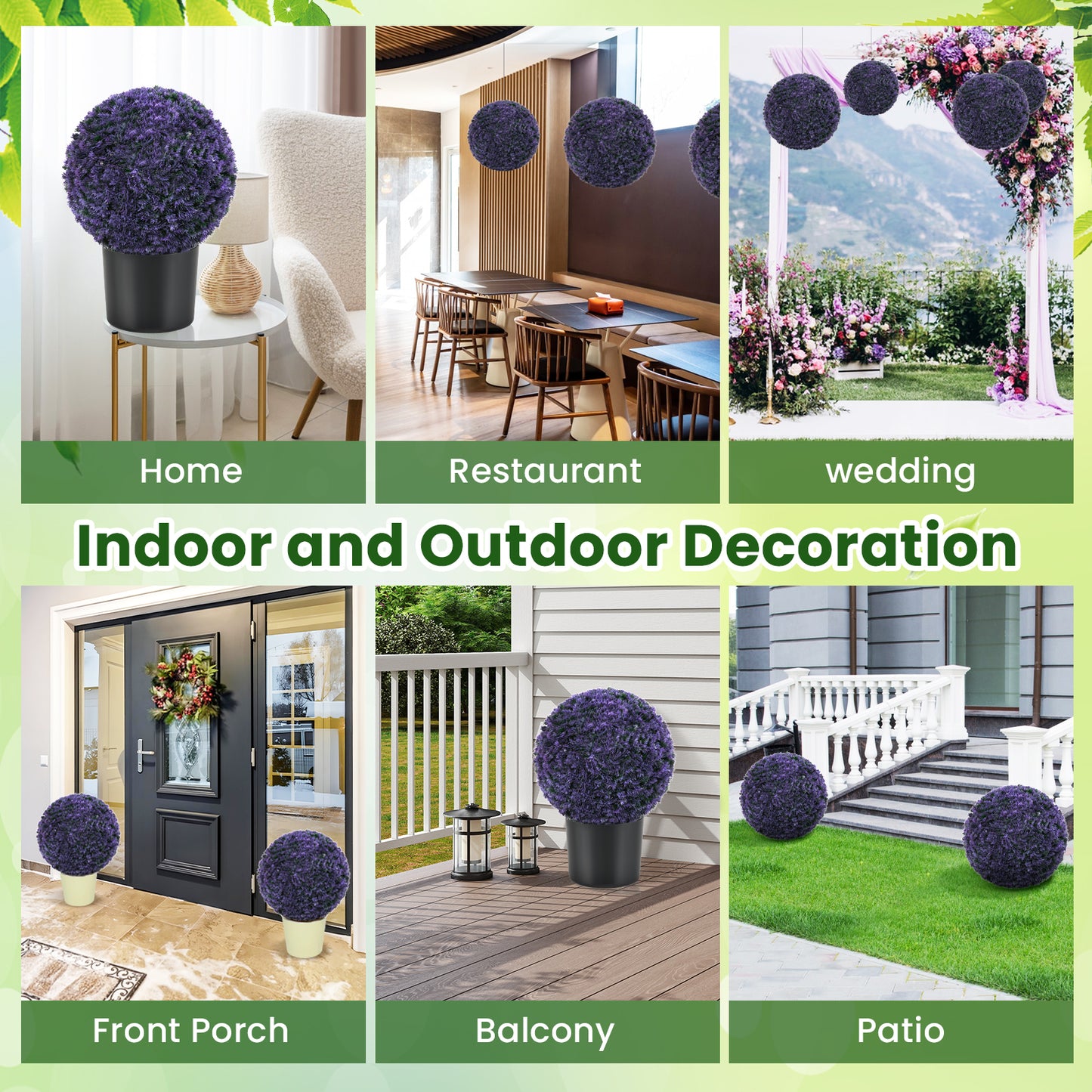 2 PCS 38 CM Artificial Plant Boxwood Topiary Ball-Purple
