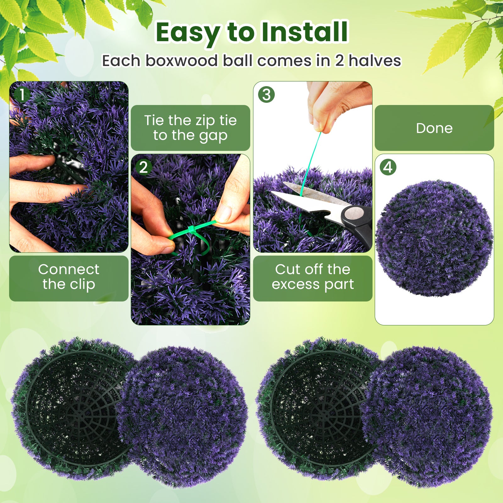 2 PCS 38 CM Artificial Plant Boxwood Topiary Ball-Purple