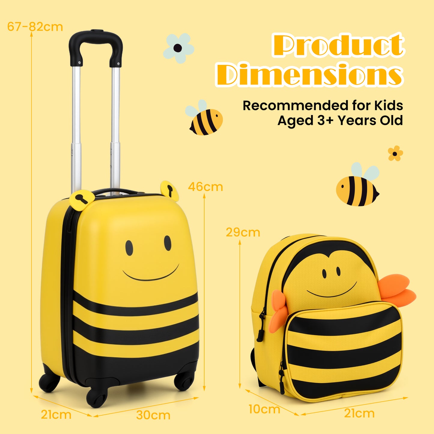 2 PCS Kids Luggage Set on Wheels with Anti-Lose Rope for Kids-Yellow
