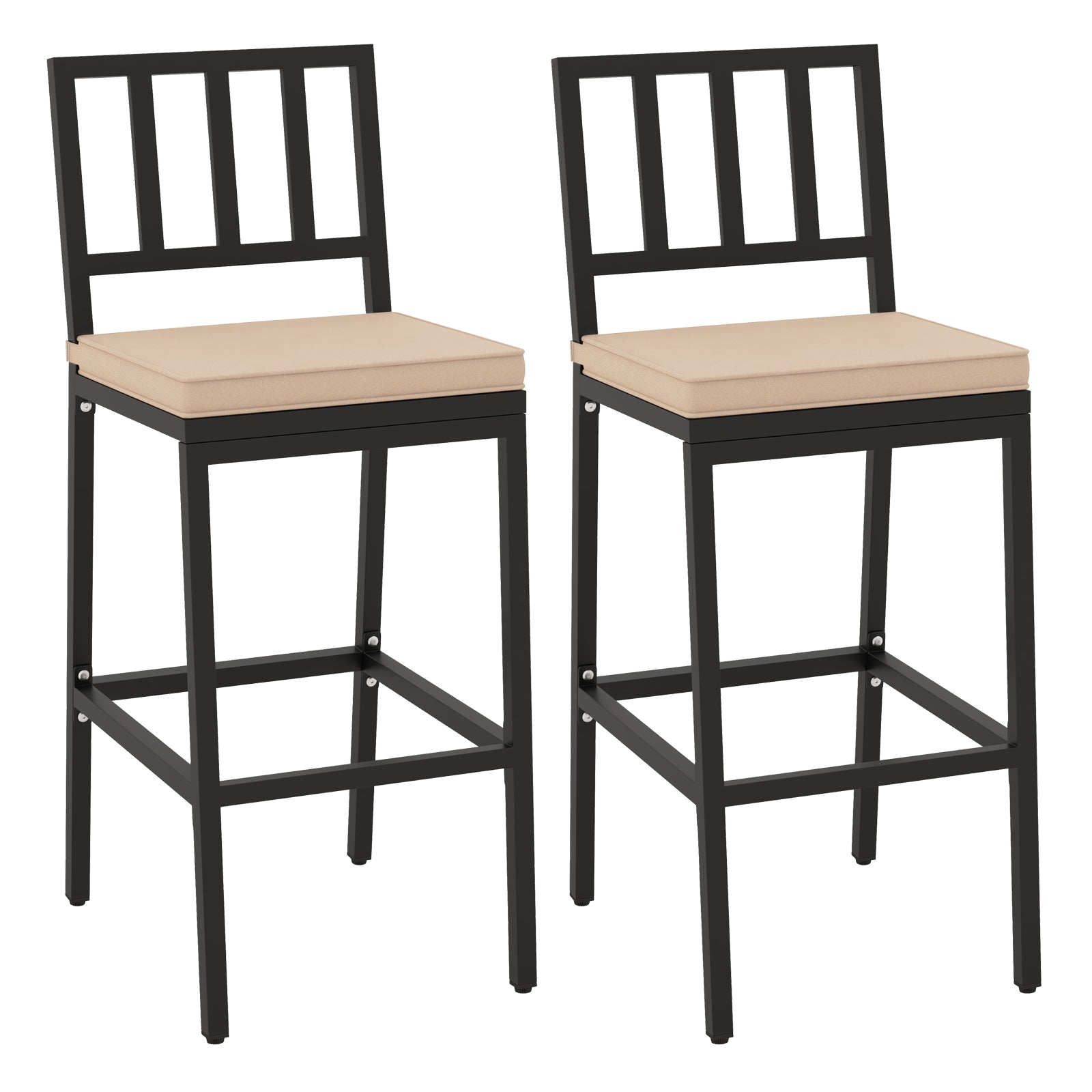 2 PCS Patio Bar Chairs Set of 2 with Detachable Cushion and Footrest-Black-2 pieces