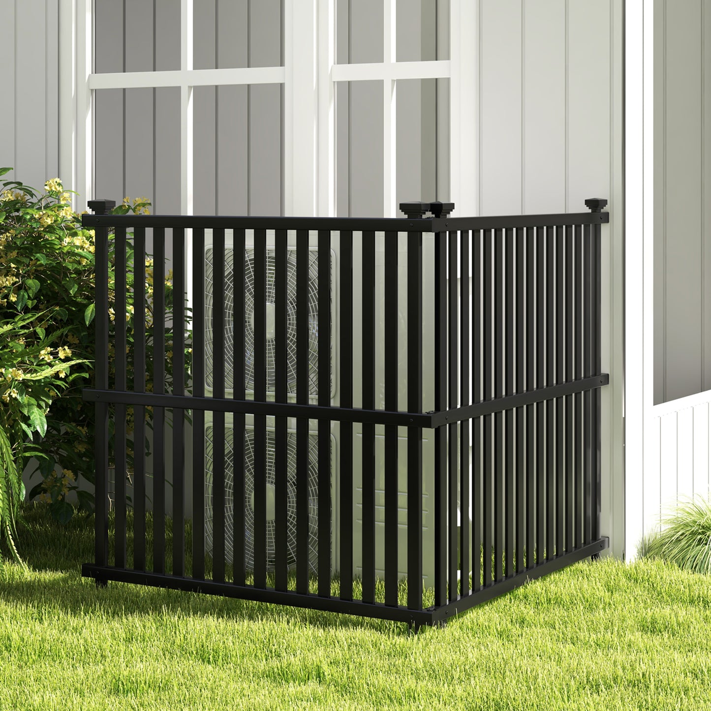 2 Pack 114 x 114 cm Air Conditioner Fence Panel with Metal Ground Stakes-Black