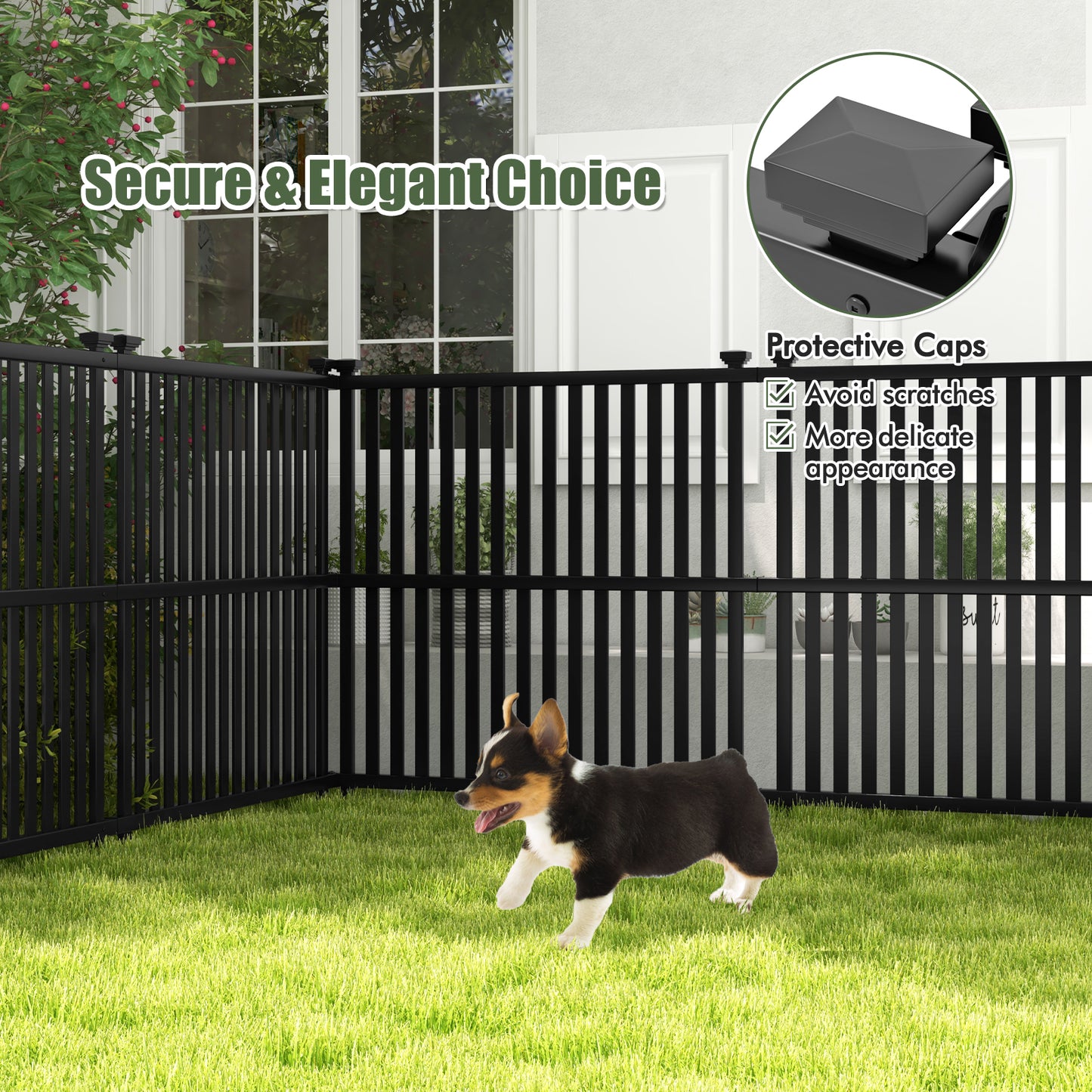 2 Pack 114 x 114 cm Air Conditioner Fence Panel with Metal Ground Stakes-Black