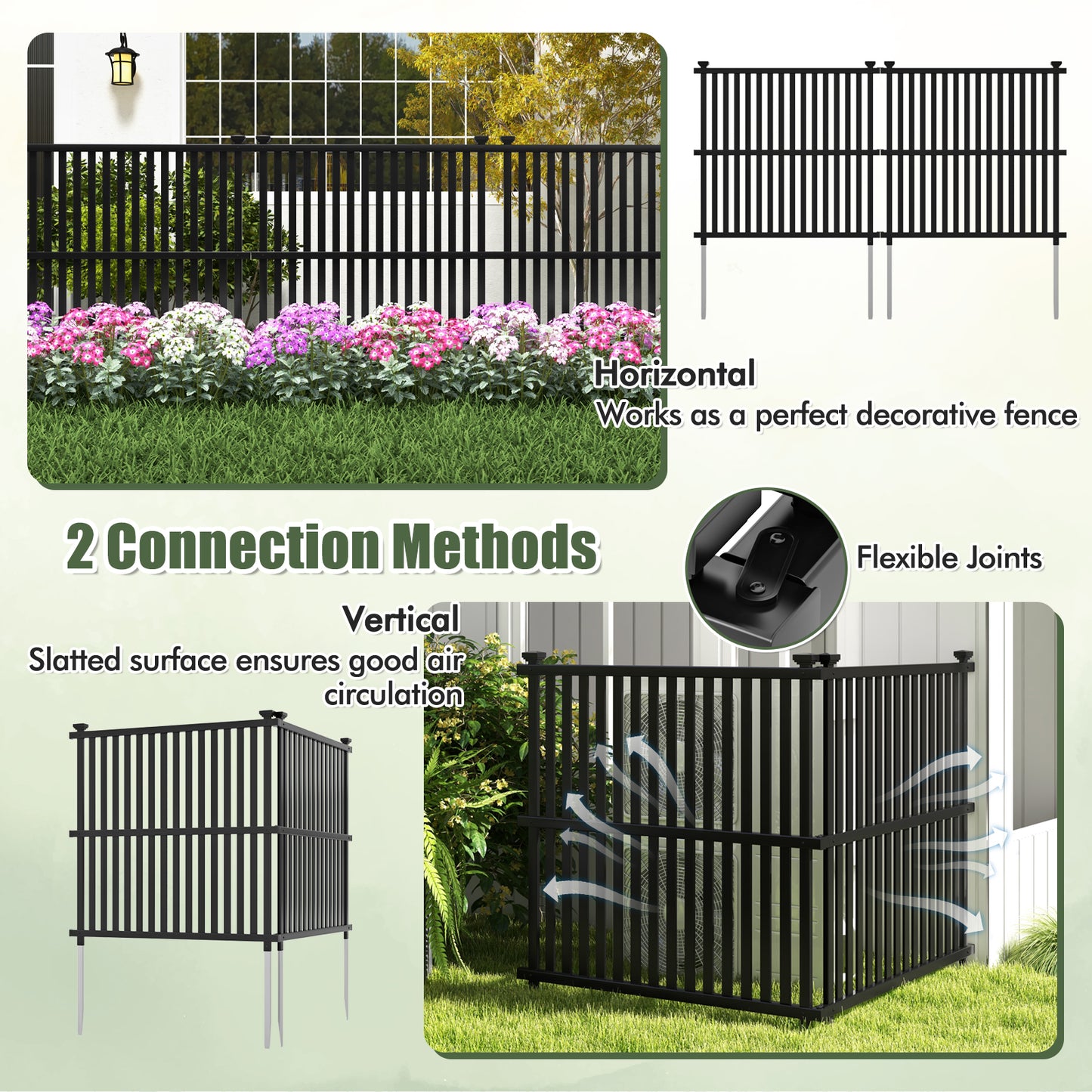 2 Pack 114 x 114 cm Air Conditioner Fence Panel with Metal Ground Stakes-Black