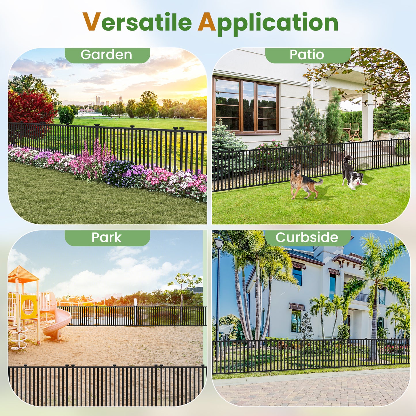 2 Pack 2M L x 1.3M H Decorative Fence for Soft Ground-Black