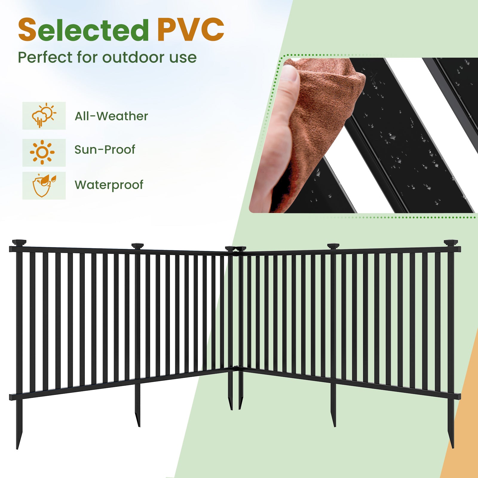2 Pack 2M L x 1.3M H Decorative Fence for Soft Ground-Black
